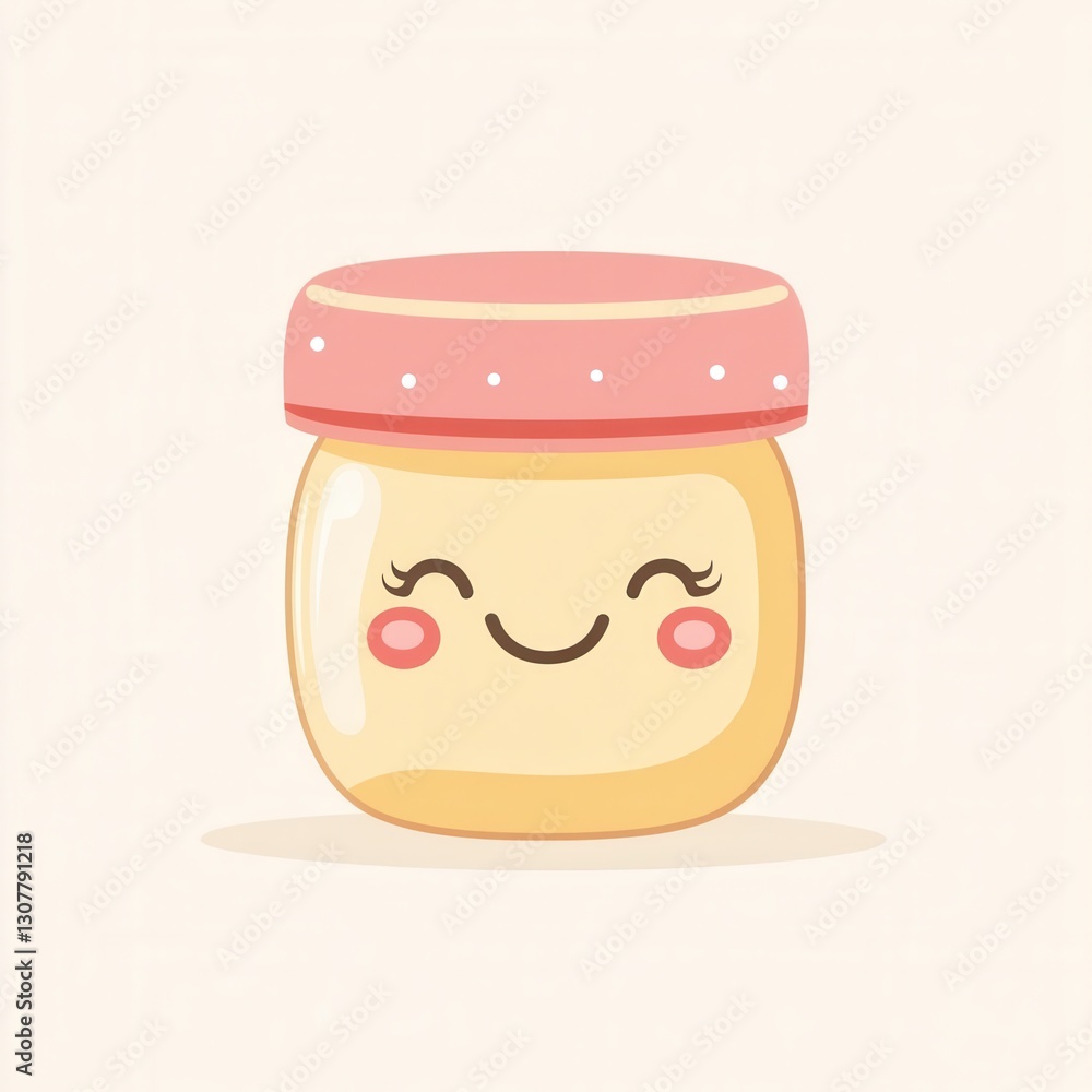 Cute baby food logo with apple puree jar featuring a playful smiley face in soft pastel colors Generative AI Cute baby food logo with apple puree jar featuring a playful smiley face in soft pastel colors Generative AI
