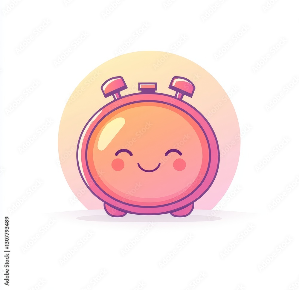 Fototapeta premium A pink alarm clock featuring orange bells indicates that it is almost five o'clock