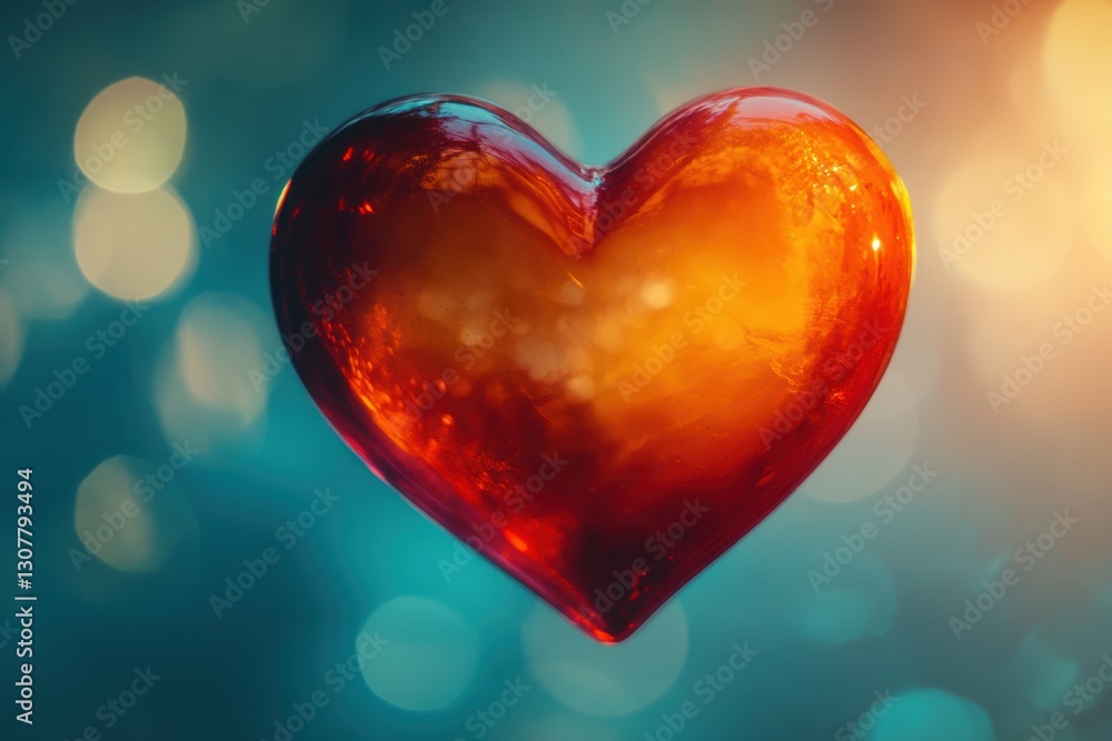 Obraz premium Shiny Heart-Shaped Glass Object Against Colorful Bokeh Background