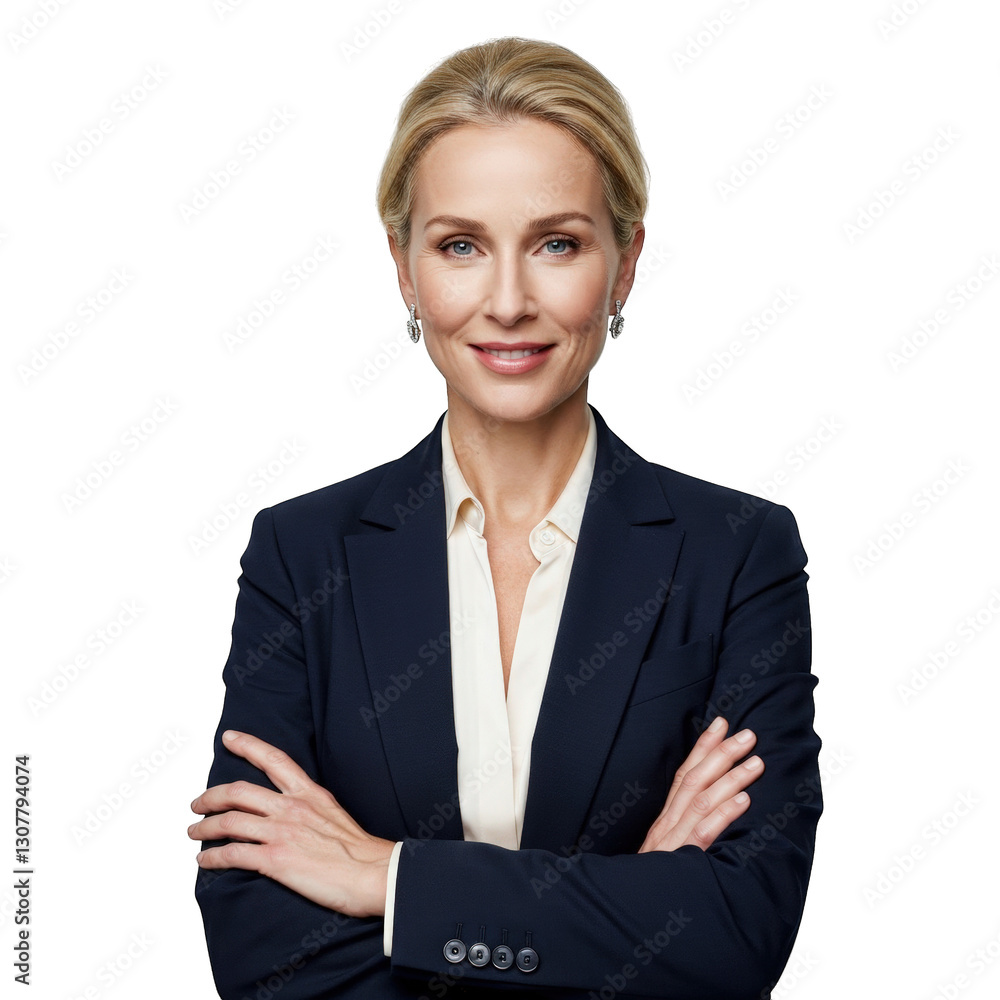 Attractive middle aged woman with folded arms on transparent background Attractive middle aged woman with folded arms on transparent background
