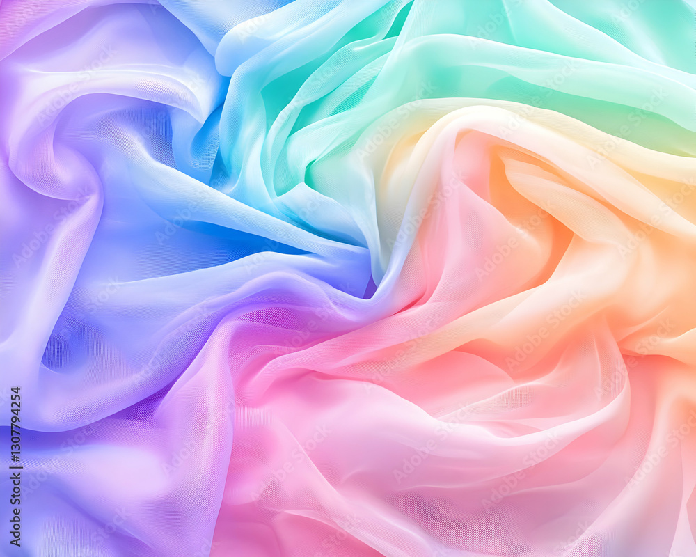 Obraz premium Pastel rainbow fabric swirls; soft, elegant texture; ideal for website backgrounds or textile designs