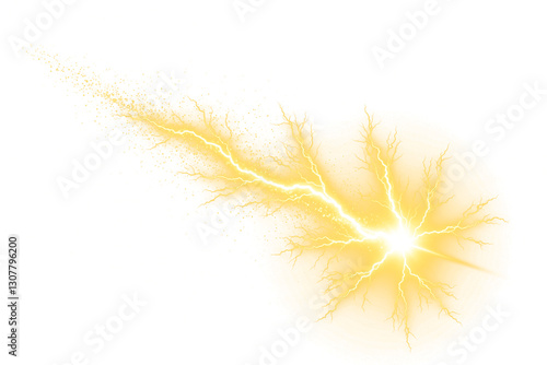 Golden Lightning Flash isolated on a transparent background