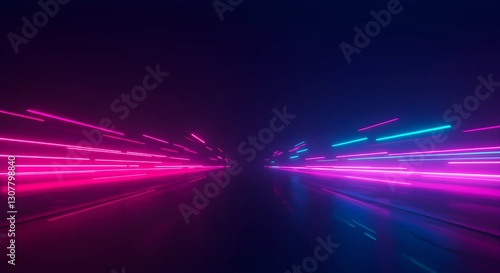 Neon Velocity: Capturing the dynamic energy of a futuristic city with neon streaks of pink and blue lights speeding through the darkness.