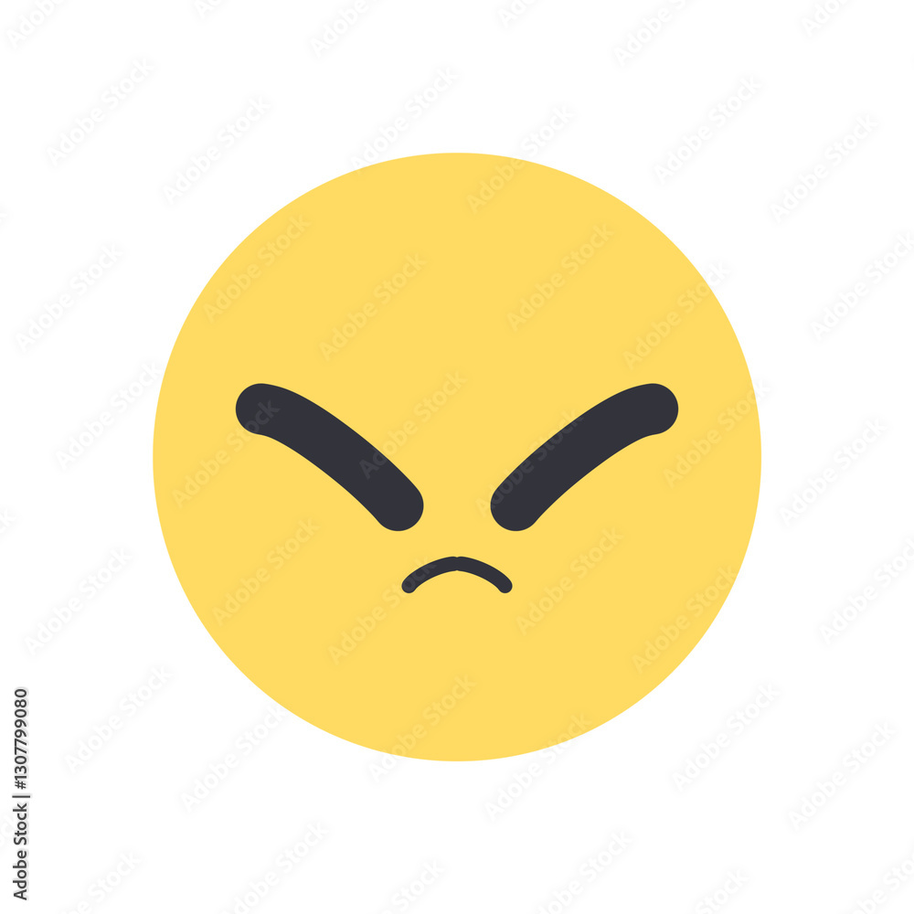A yellow closed eye face emoji with a downturned mouth