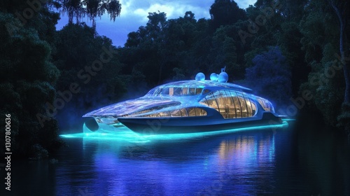 Wallpaper Mural Futuristic watercraft at night in a jungle Torontodigital.ca