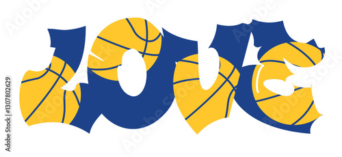 Love - golden yellow and blue with basketball’s ball, sport vector graphics for street art - graffiti lettering typography - art illustration - multicolor - writen Word -	