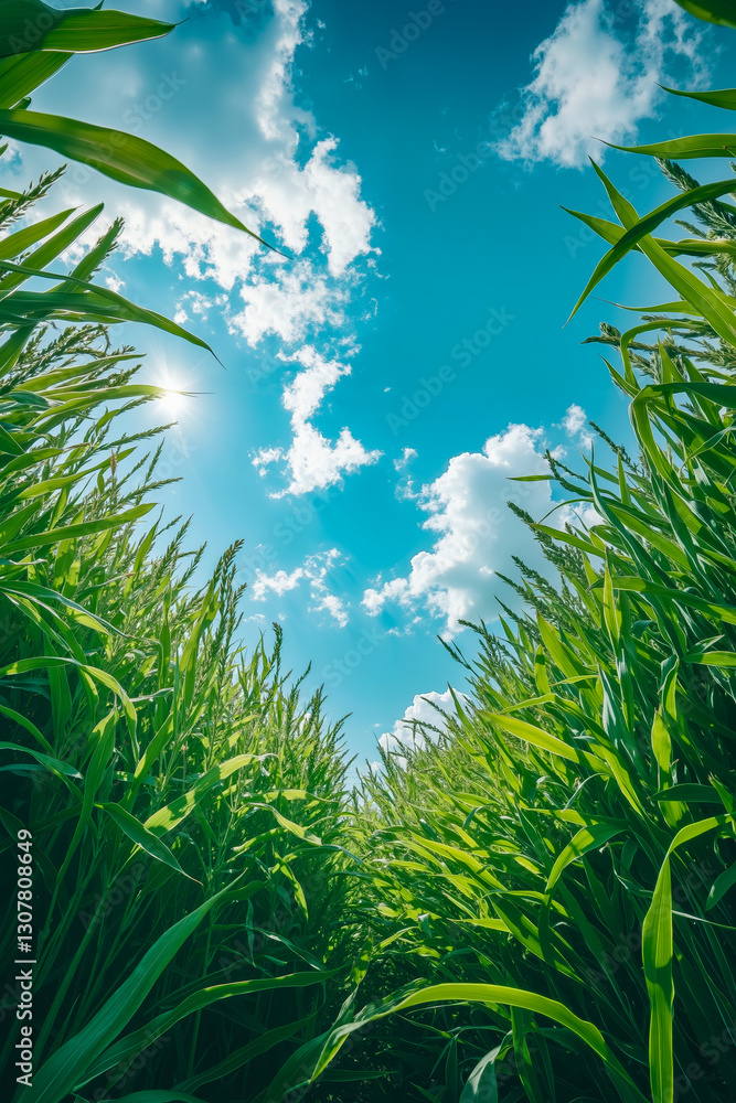 A field of tall grass with a blue sky and clouds in the background A field of tall grass with a blue sky and clouds in the background