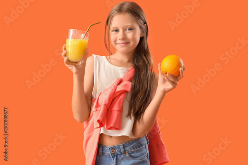 Little girl with cup of fre...