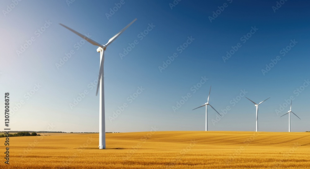 Wind Turbines Dotting the Farmland Landscape: Renewable Energy and Agriculture Harmony Under Clear Blue Skies Wind Turbines Dotting the Farmland Landscape: Renewable Energy and Agriculture Harmony Under Clear Blue Skies