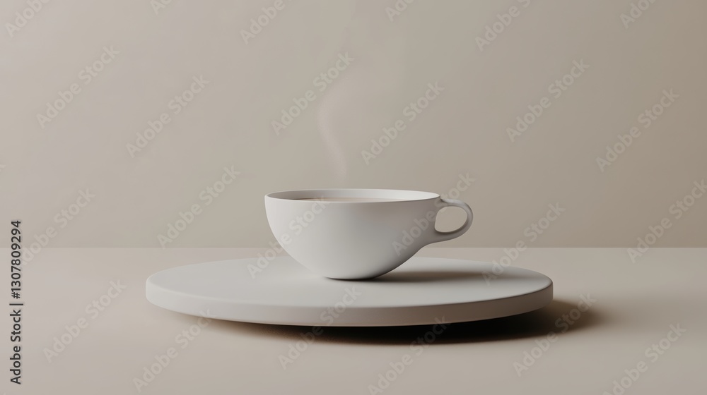 Minimalist White Cup with Steam on a Simple Plate Surface Minimalist White Cup with Steam on a Simple Plate Surface