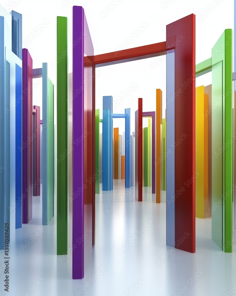 Vibrant Colorful Vertical Bars Creating Abstract Pathways in Space Vibrant Colorful Vertical Bars Creating Abstract Pathways in Space