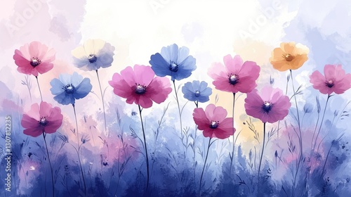 Wallpaper Mural This delicate watercolor illustration captures vibrant wildflowers in bloom, blending soft colors that evoke the charm of nature and the arrival of springtime beauty Torontodigital.ca