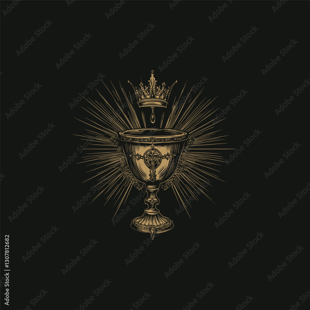 Fototapeta premium Holy grail with royal crown design vector template illustration