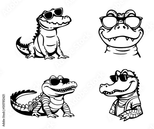 Cute cartoon crocodile with the sunglasses. Vector illustration