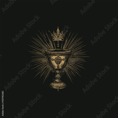 Holy grail with royal crown design vector template illustration