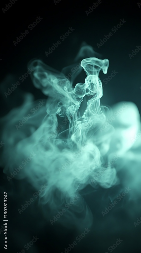 Fototapeta premium Ethereal aqua smoke trails floating softly on dark backdrop image
