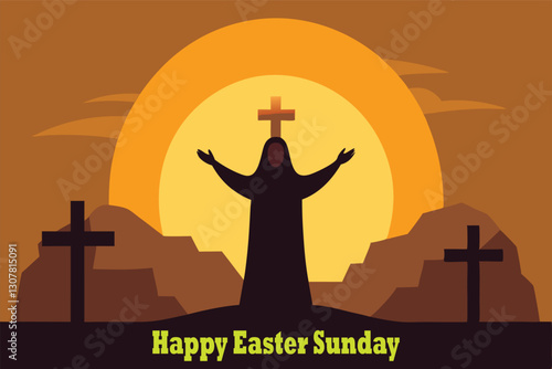 Jesus Christ is risen Happy Easter Sunday vector art illustration 
