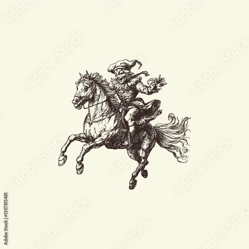 Jester riding horse design vector template illustration