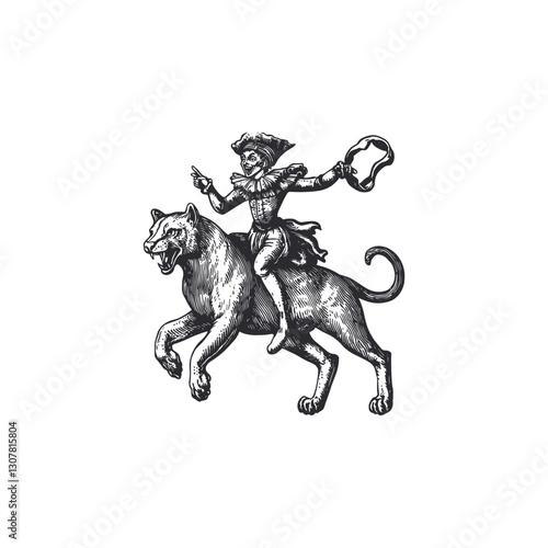 Jester riding cougar design vector template illustration