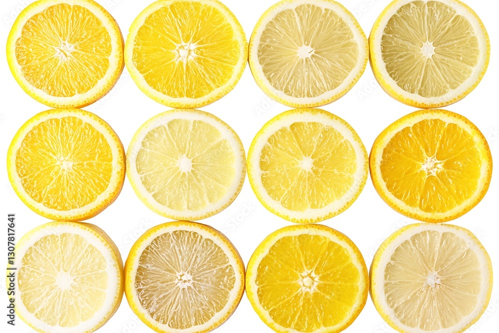 Twelve Sliced Citrus Fruits Arranged in a Grid Pattern Twelve Sliced Citrus Fruits Arranged in a Grid Pattern