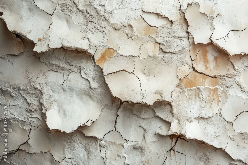 Cracked and weathered wall texture with beige and white tones, showing age and decay. Cracked and weathered wall texture with beige and white tones, showing age and decay.