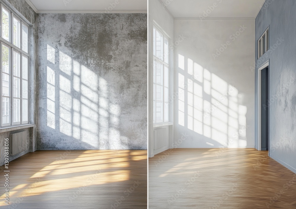 Fototapeta premium Empty room before and after renovation.