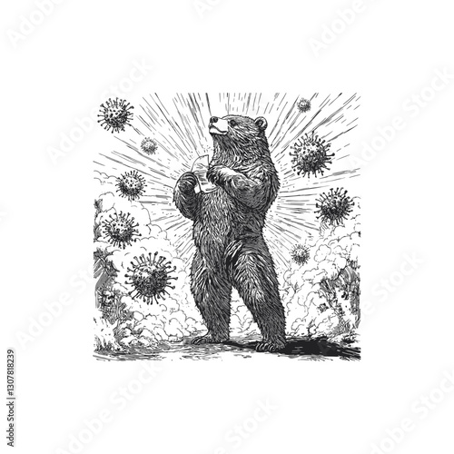 bear standing surrounded by flying viruses design vector template illustration