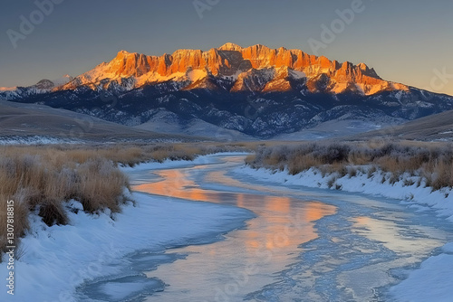 Wallpaper Mural Frozen River Reflecting Sunrise Mountain Range Torontodigital.ca