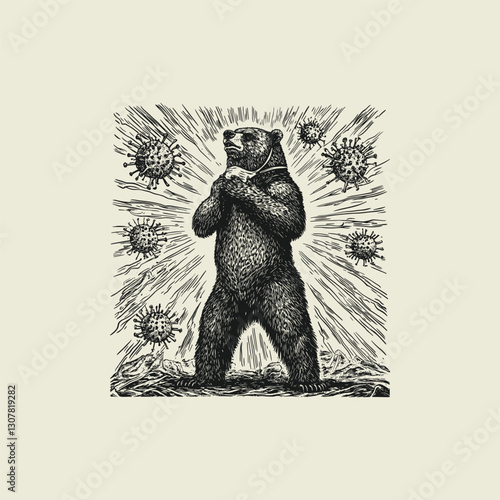 bear standing surrounded by flying viruses design vector template illustration