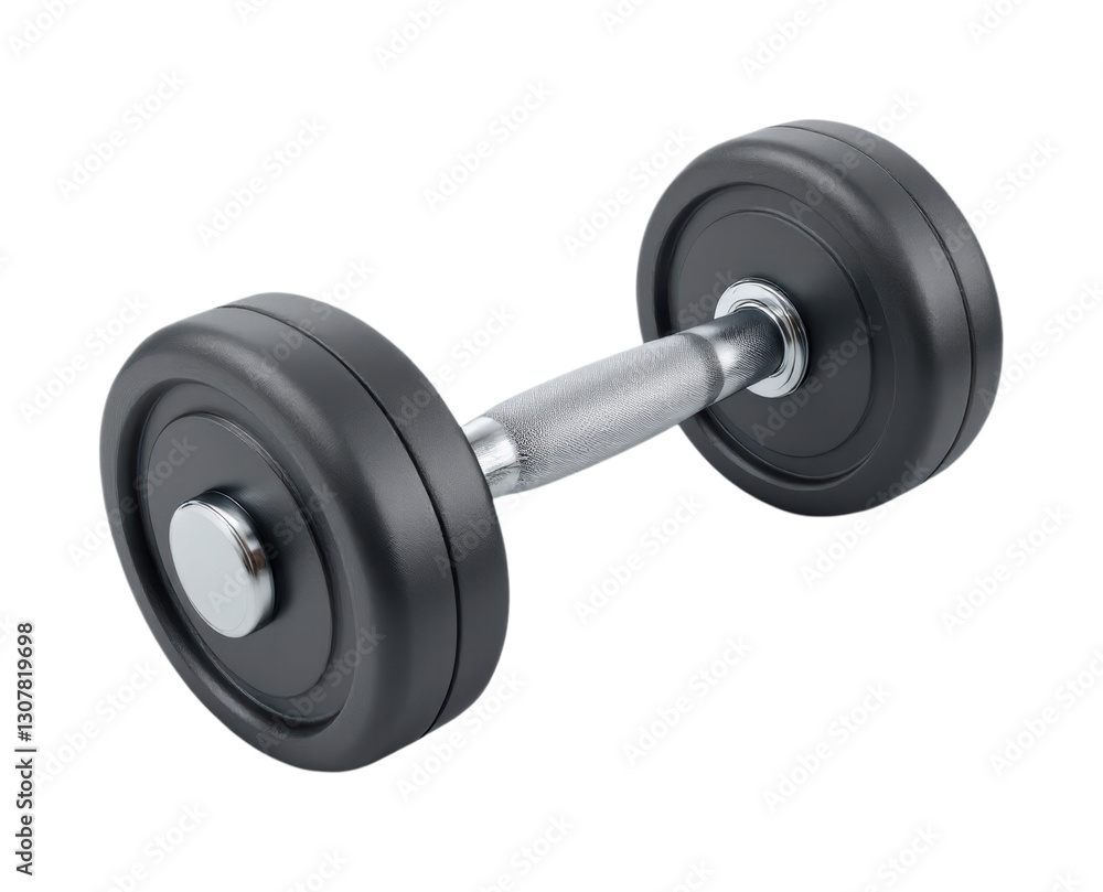Professional Fixed-Weight Black Rubber Dumbbell with Chrome Steel Handle and Secure End Caps for Strength Training Isolated on Transparent and White Background Professional Fixed-Weight Black Rubber Dumbbell with Chrome Steel Handle and Secure End Caps for Strength Training Isolated on Transparent and White Background