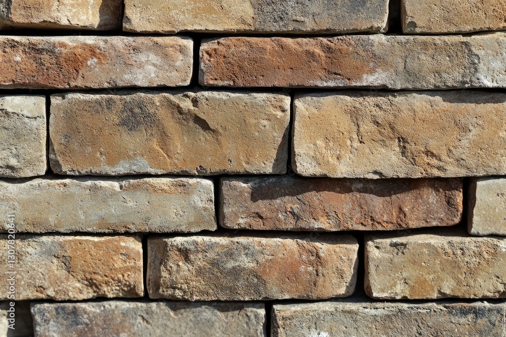 A close-up shot of a rustic brick wall showcasing various shades of brown, beige, and gray bricks. A close-up shot of a rustic brick wall showcasing various shades of brown, beige, and gray bricks.