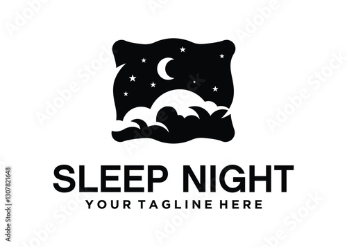 pillow bed and night moon star logo vector