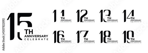 collection of 11st to 19th anniversary logo designs with black numbers on white background photo