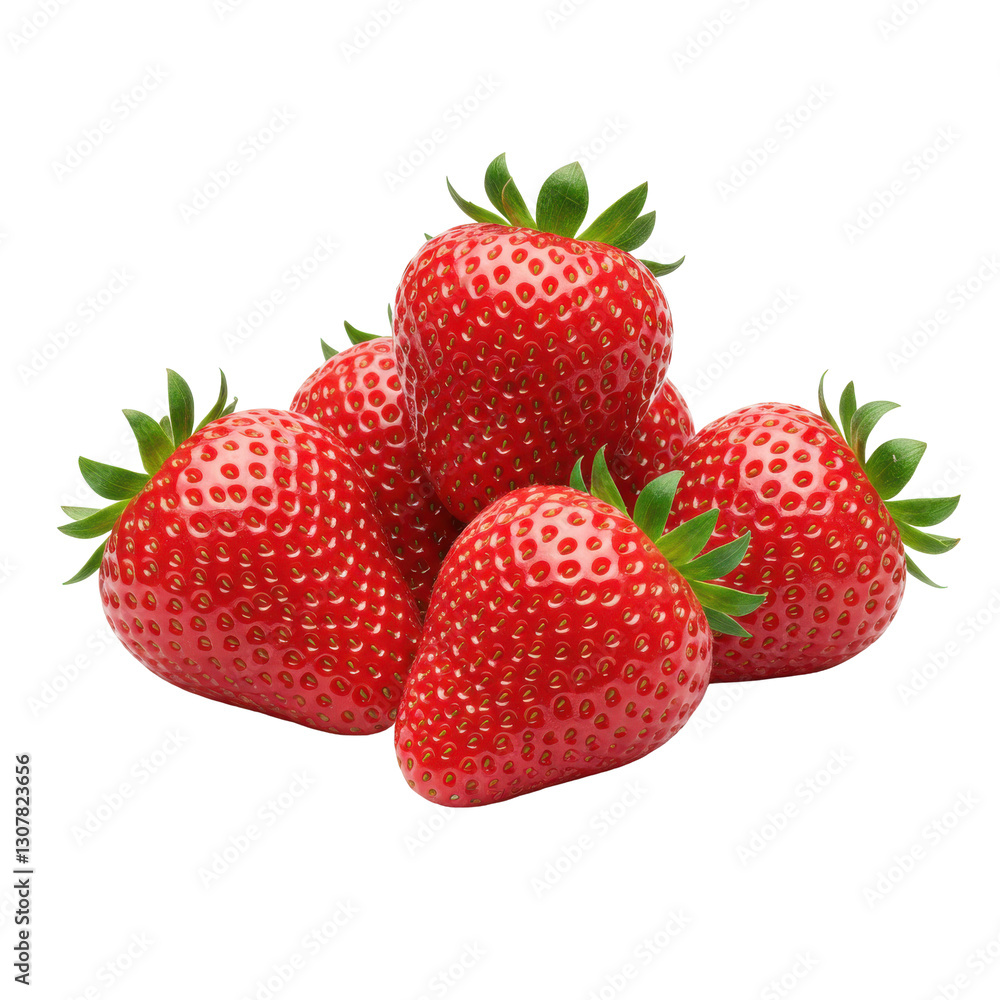 Fresh, ripe, and juicy strawberries with vibrant red color and green leaves on a transparent background. Fresh, ripe, and juicy strawberries with vibrant red color and green leaves on a transparent background.