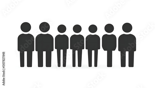 People lined up. Isolated, white background