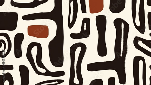 dark brown and white pattern featuring thick lines and simple organic shapes.  