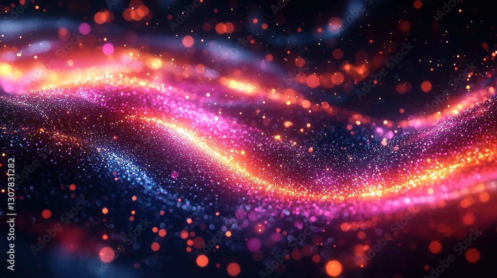 Naklejka premium Abstract energy flows, glowing particles swirling in cosmic background with dark space