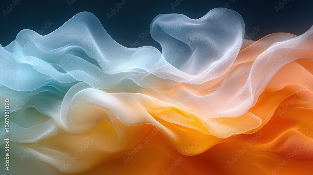 Fototapeta premium Abstract flowing blue and orange gradient forms against a dark background