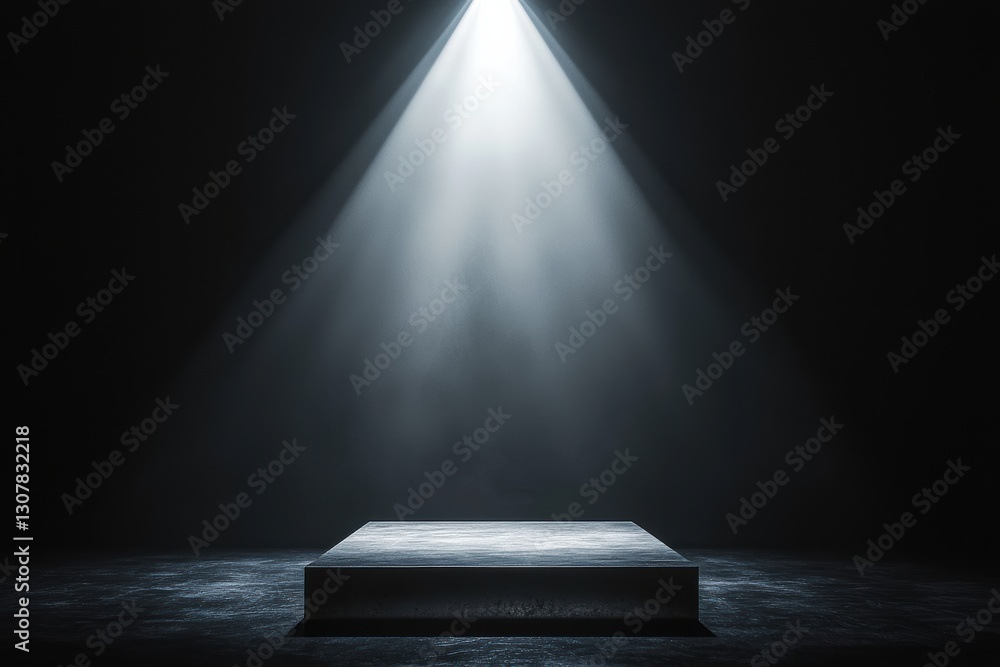 Obraz premium Spotlight illuminating empty stage in dark room, creating dramatic atmosphere