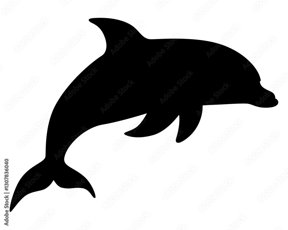 Obraz premium Marine mammal dolphin. Funny cute dolphin jumps out of the water. Silhouette vector card for logo or sign. 