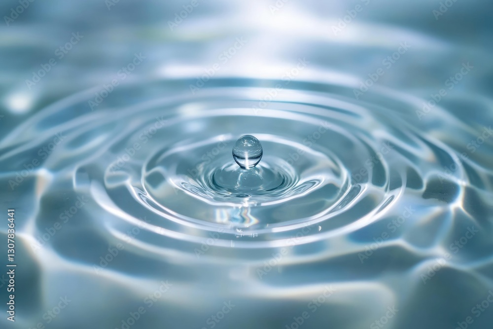 A single water droplet creates concentric ripples on a calm water surface, serene and reflective. A single water droplet creates concentric ripples on a calm water surface, serene and reflective.
