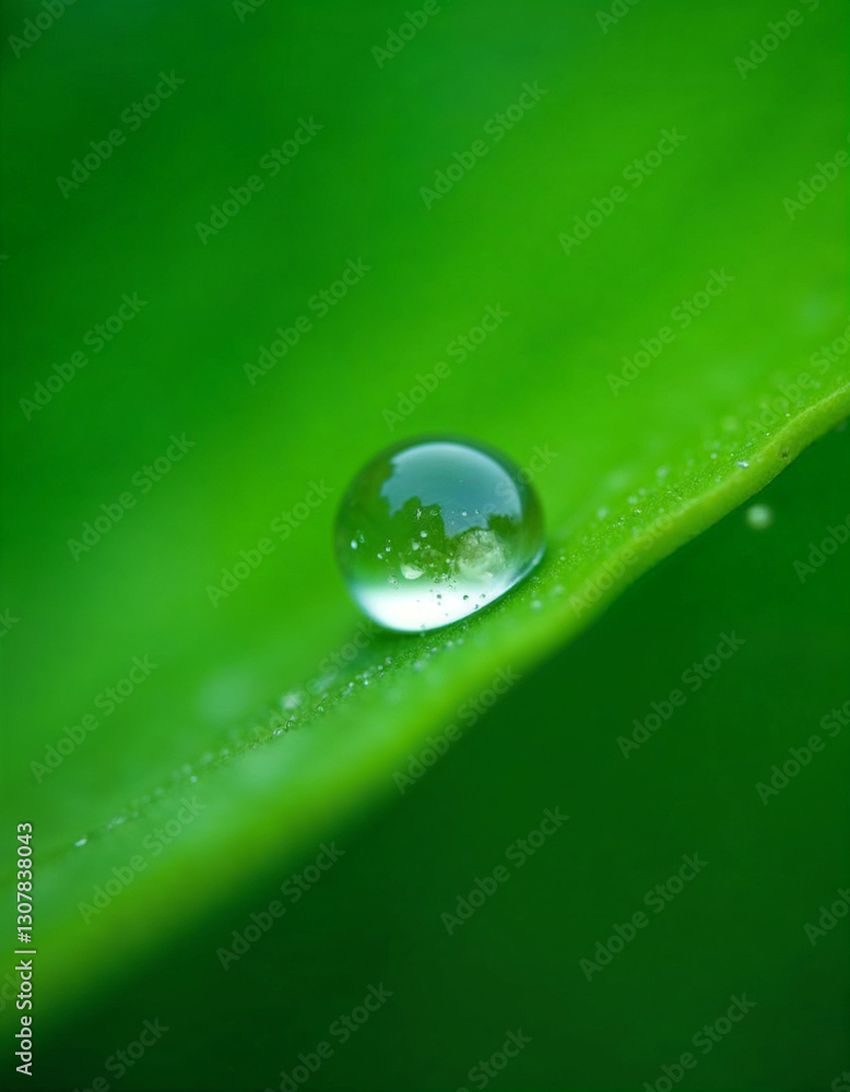 Tiny Water Droplet on a Green Leaf Tiny Water Droplet on a Green Leaf