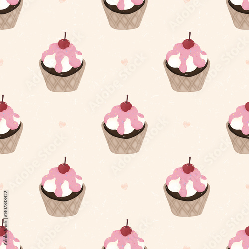 Foto cupcake with cherry	
 seamless pattern
