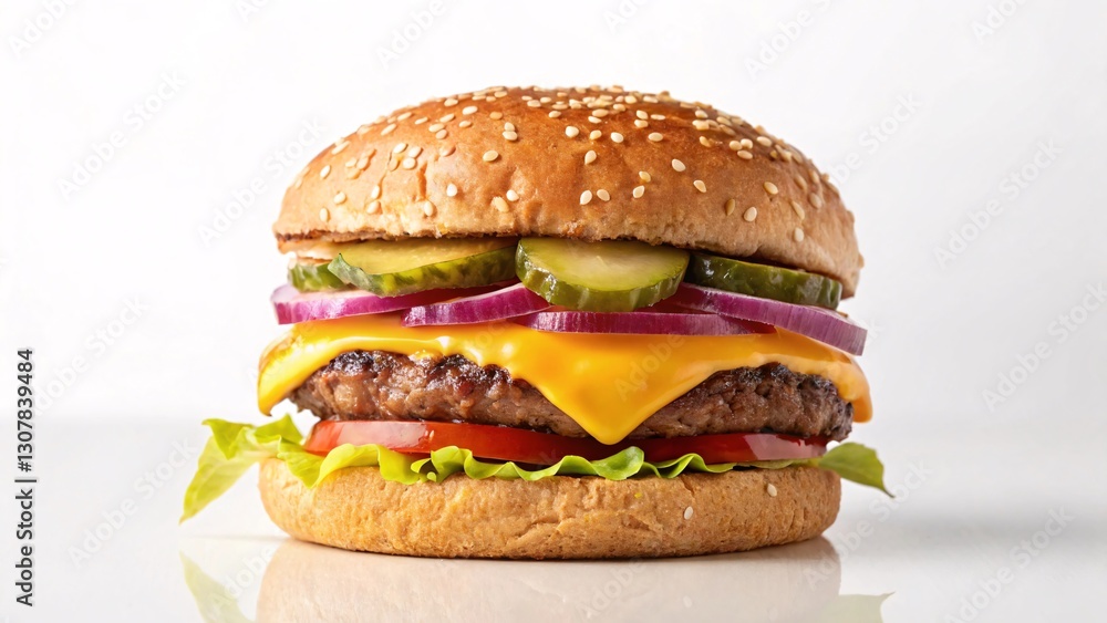 Classic Cheeseburger with Melting Cheese & Fresh Toppings – High-Resolution Food Photography Classic Cheeseburger with Melting Cheese & Fresh Toppings – High-Resolution Food Photography