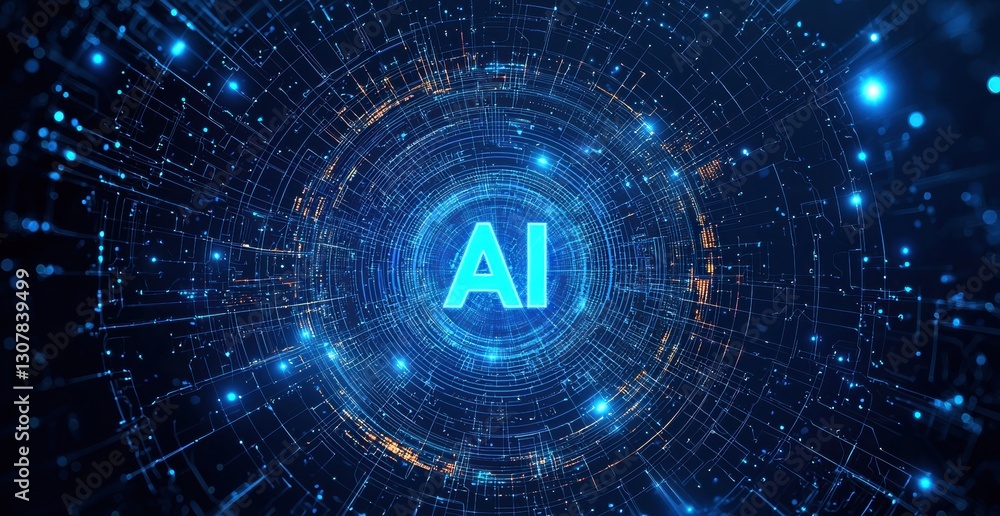 Obraz premium Glowing ai symbol communicating with digital connections on blue background