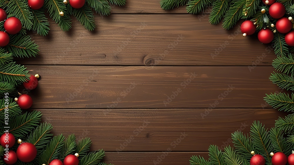Greeting card christmas mockup with fir tree branches on dark wooden background Greeting card christmas mockup with fir tree branches on dark wooden background