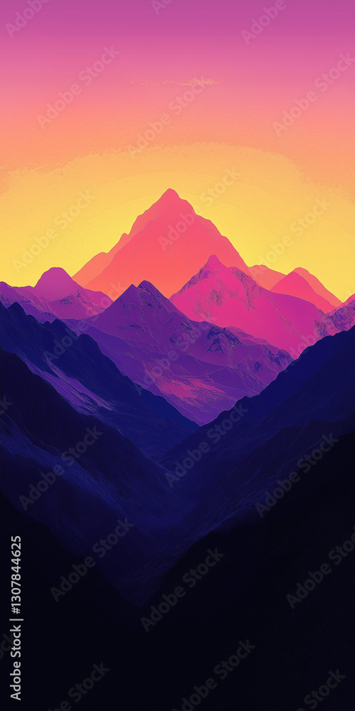 Obraz premium Majestic Dark Mountain Silhouette at Sunset, Dramatic Peaks, Serene Landscape, Epic View, Nature 