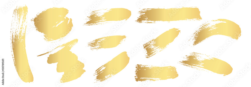 Obraz premium Gold Ink brush strokes. Golden Brush Stroke. Golden paint stains.Vector golden stain. Gold paint and ink brush strokes. Vector gold paint stroke set