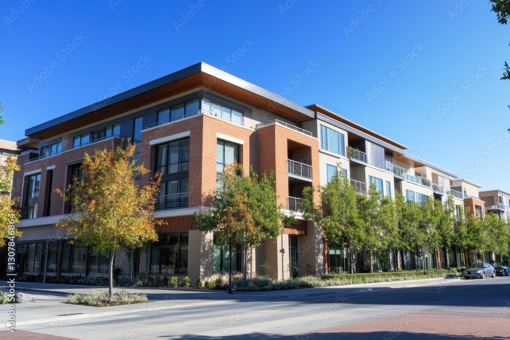 a modern apartment building exterior in the city, a real estate concept Generative AI a modern apartment building exterior in the city, a real estate concept Generative AI