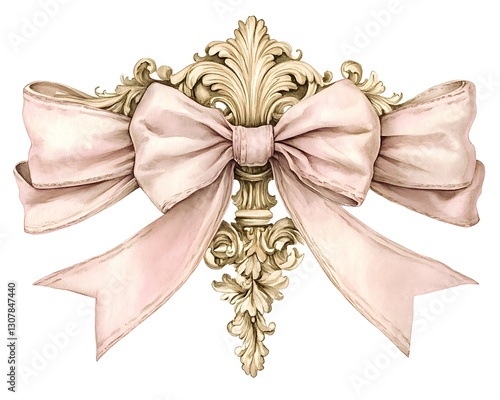 Ribbon bow ornament on white background